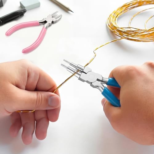 Mudder 2 Pcs Jewelry Making Tool 6 in 1 Bail Making Plier,Blue and Pink