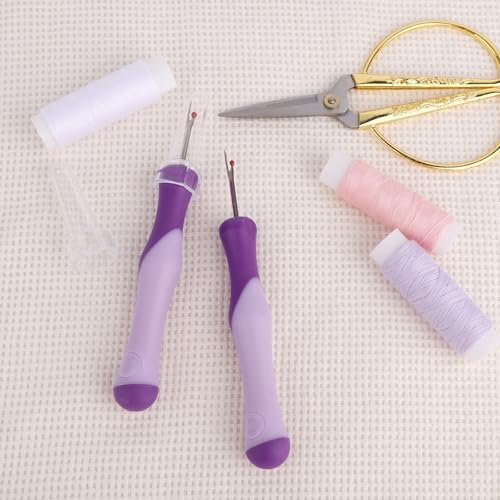 3pcs Seam Ripper, Stitch Remover Tool with Safety Caps and Small Red Ball for Hand Sewing Knitting Cross Stitch Embroidery Thread Removal(Purple)