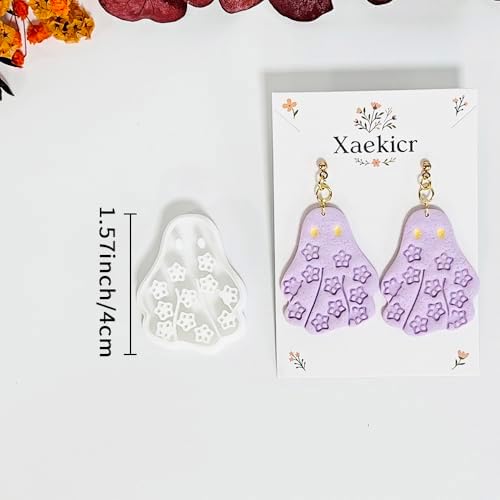 Xaekicr Halloween Ghost Polymer Clay Cutters with Floral Pattern – Cute Clay Earring Cutters Set for DIY Earrings – Polymer Clay Molds and Clay Tools for Halloween Jewelry Making