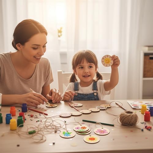 300 Pcs Unfinished Wood Circle Pendants Round Disc Blank Natural Wooden Ornaments for Decoration DIY Craft Art Supplies (Round 1 x 1 x 0.12 inches)