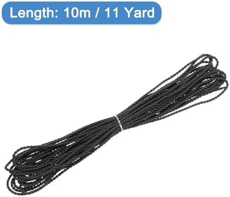 MECCANIXITY Twisted Cord Trim, 11 Yard 2mm 3-Ply Twine Braided Rope Shiny Thread String for Craft Gift Bag Curtain Christmas Decor, Black - 10m