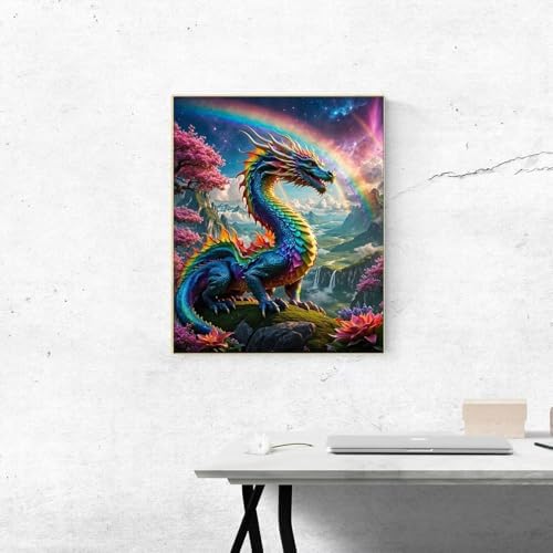 ldazao Dragon Framed Paint by Numbers Kit for Adults Beginner Colourful Dragons Adult Paint by Number Artist Kits for Gift Home Wall Decor 9.5x12 Inch