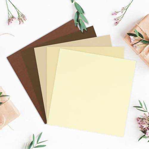 Whaline 50 Sheets 12 x 12 Inch Assorted Brown Colored Card Stock Paper 5 Earth Tones Colors Solid Core Scrapbook Paper for DIY Boho Arts Crafts Making Supplies, 65Lb