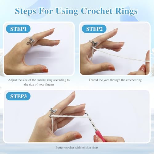 LIQALU 9 Pcs Crochet Rings Adjustable Animal Tension Rings Yarn Guide Tools