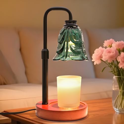 XJZJY Green Flower Candle Warmer Lamp with Timer, Birthday Gifts for Women | Dimmable wax melt warmer with 2 bulbs for jar candles, height adjustable, Green tulip design, home decor, housewarming gifts
