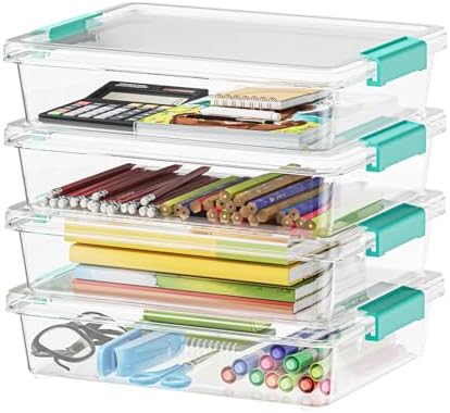 SpaceAid 6 Qt Plastic Storage Bins with Lids, Clear Sensory Bin Craft Organizers and Storage, Stackable Art Containers for Home, Office and School Supplies, 4 pack