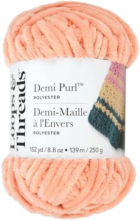 Loops & Threads Demi Purl Yarn – Super Bulky 100% Polyester, Soft Plush Chenille Yarn for Knitting & Crochet, Ideal for Blankets, Hats, Scarves & Crafts, Almost Apricot