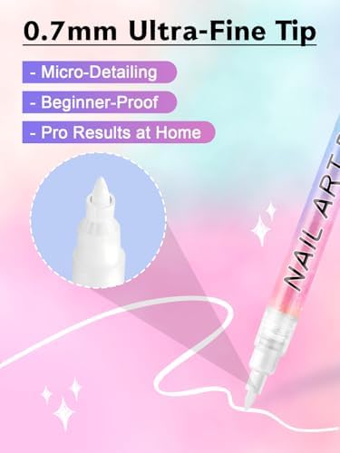 Kalolary 1PCS White Nail Art Pens 0.7mm Nail Polish Pens Quick Dry