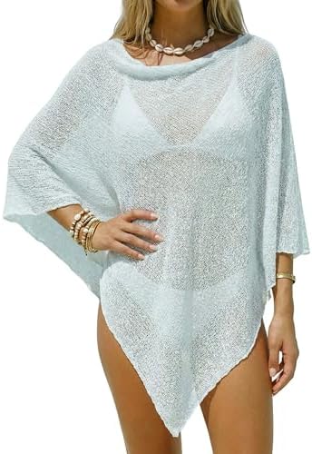 MAKABO Women's Off Shoulder Mesh Knit Cover Up Summer Beach Asymmetrical Vacation Bolero