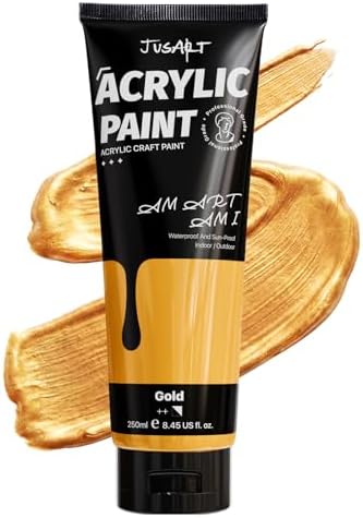 JusArt Metallic Gold Acrylic Paint, 8.45oz/250ml Large Tube, Heavy Body