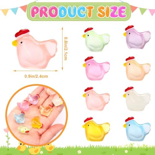 JUNEBRUSHS 50 Pcs Mini Chickens Tiny Resin Chicken Luminous Hen Figurines Glow in The Dark Chicken Ornament for Crafts Home Garden Table Decor