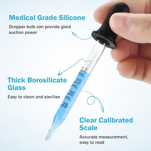 Eye Dropper, 1mL Glass Liquids Pipette Dropper Tool with Measurement Herain