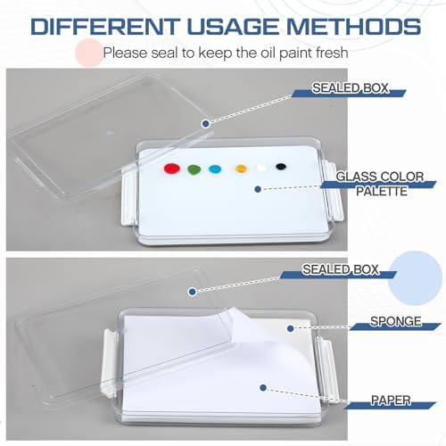 Nuanchu 1 Pcs 9 x 12 Inch Glass Palette for Oil Painting, White | Airtight Keep Wet Palette Container, 40 Sheets Disposable Paper, Keeps Paint Fresh, for DIY Color Mixing Beginners