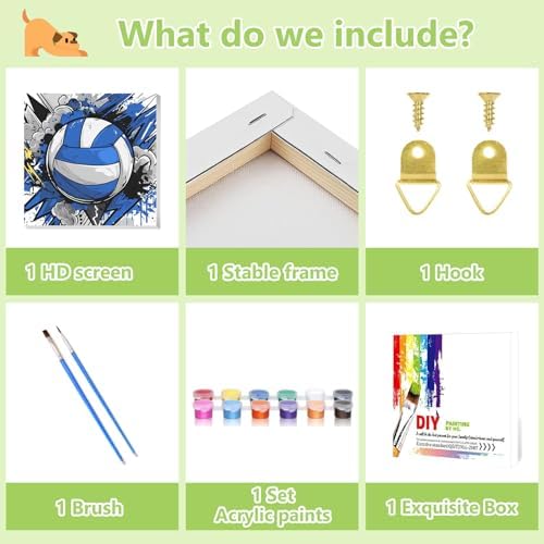 Reivworl Volleyball Paint by Numbers Kit for Kids with Frame 8×8 inch