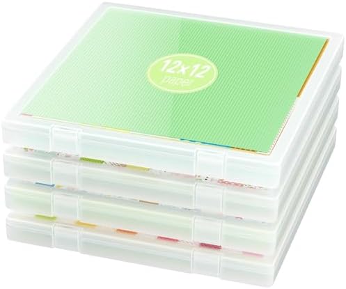 4-Pack Craft Organizers and Storage, Art Supply Organizer with Secure Lid, Clear Stackable Plastic Storage for Puzzle, Board Game, Photo, 12 x12 Paper, Inner Size 12.2" x 12.2" x 0.85"