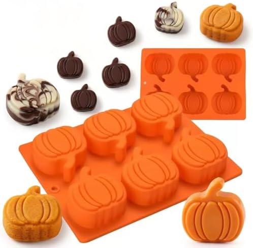 2 Pack 6-Cavity Pumpkin Silicone chocolate Molds, Fall Baking Molds