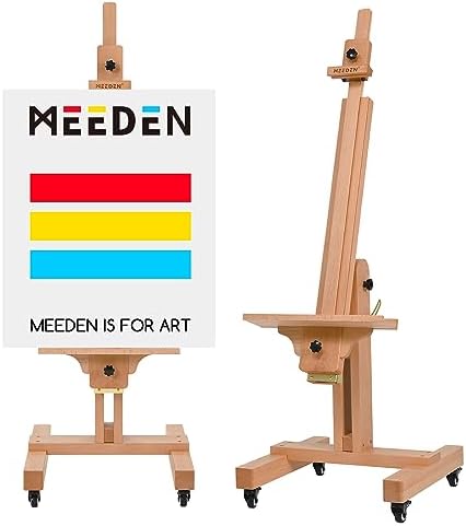 MEEDEN Extra Large Painting Easel: Holds Canvas Up to 71" for Art Studio | Solid Beech Wood Heavy Duty Artist Easel for Adults Beginner Painters, Professional Painting Easel with Tilts Flat, Natural