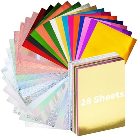 28 Pack Metallic Holographic Cardstock Paper Sheets 8" x 12" 250gsm/92lb