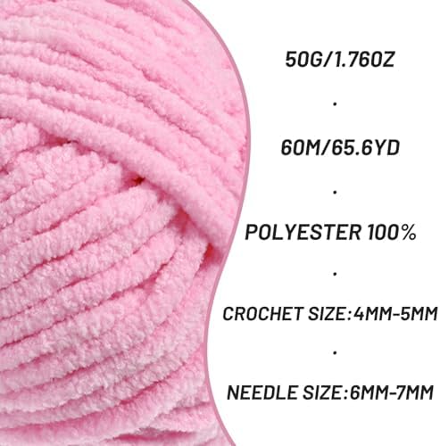 4 Packs Plush Chenille Chunky Crochet Yarn - Baby Yarn for Crocheting Soft - Velvet Yarns Knitting for Blankets Crafts - Fluffy Amigurumi Yarns 200g/262.5yds (4 Dark Pink)
