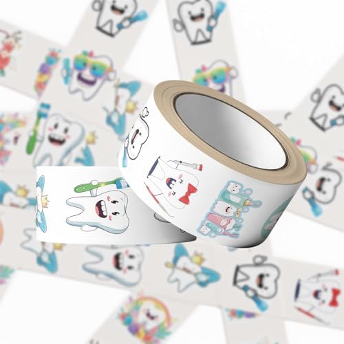 1000PCS Tooth Stickers Roll, 2 Rolls 10 Styles Dental Reward Stickers