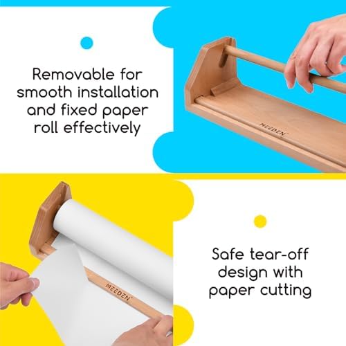 MEEDEN Paper Roll Dispenser with 3 Paper Rolls (12" x 75ft) - Beech Wood Kids Easel, Wooden Tabletop Easel for Kids Art Supplies, Toddler, Doodle, Drawing, Art, Craft