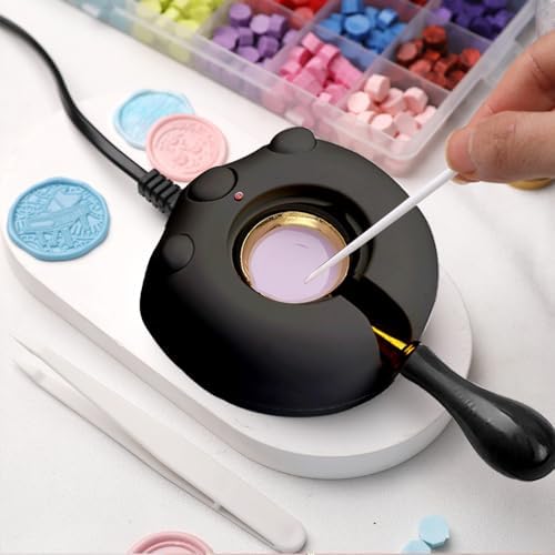 Electric Wax Seal Warmer, Black Wax Seal Kit with Spoon and Tweezers Great Tool for DIY Wax Seals, Wax Seal Stamp and Melting Wax Seal Sticks Sealing Wax Beads (Black)