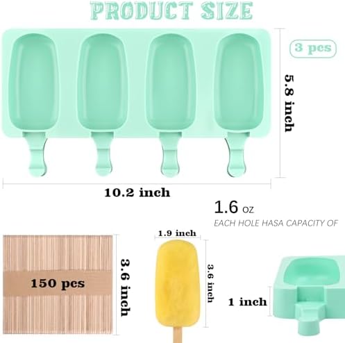Sakolla Large Oval 4 Cavities Silicone Popsicle Molds, Set of 3