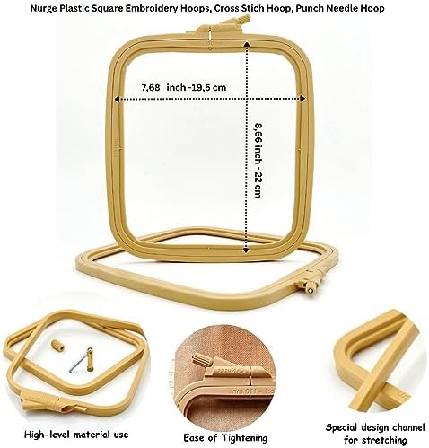 Nurge Square Embroidery Hoop - Plastic Cross Stitch Frame for Needlepoint & Embroidery - Adjustable Craft Hoop - Beige - No:3 (Medium)