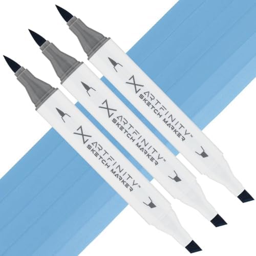 Artfinity Sketch Markers - Set of 3 - Fresh Blue B7-4, Vibrant, Professional, Dye-Based Alcohol Markers for Artists, Drawing, Travel, & More