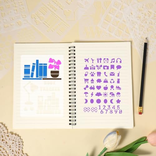 16 Pcs Journal Stencils Bullet Dotted Journals Supplies Planner Stencil Drawing Templates Accessories Kit for Create Calendars Schedule Journaling DIY Notebook Cards Scrapbook Decorations