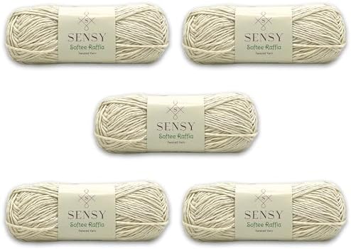 S Sensy Softee Raffia - Polyester Raffia Yarn 5 Skeins Ecru 109 Yards 4 oz