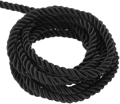 MECCANIXITY Twisted Cord Trim, 16 Yard 6mm 3-Ply Twine Braided Rope Shiny Thread String for Craft Gift Bag Curtain Christmas Decor, Black-15m