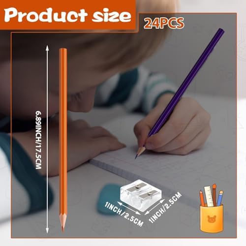24 PCS Orange Purple Colored Pencils, Pre-sharpened Professional Wooden Art Pencils Set for Artists Painting | Premium Drawing Sketching Supplies (Orange Purple)