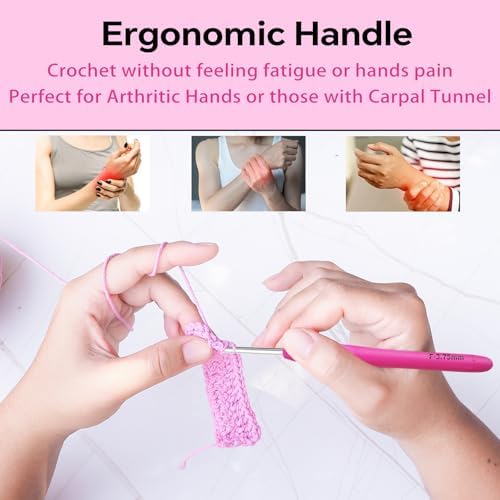 3.75mm Crochet Hook, Ergonomic Crochet Hooks with Soft Rubber Handle and Smooth Glide Head - Lightweight Aluminum Needles for Beginners, Arthritis, Yarn Projects, Long Crafting Sessions (3.75 mm)