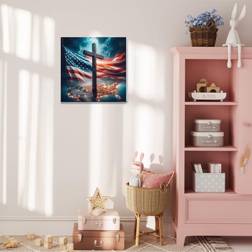 American Flag Paint by Numbers Kit for Adults, Paint by Numbers 10x10 Inch | Cross Framed Paint by Numbers with Easel, Acrylic Painting by Numbers, DIY Arts and Crafts for Gifts or Home Decor