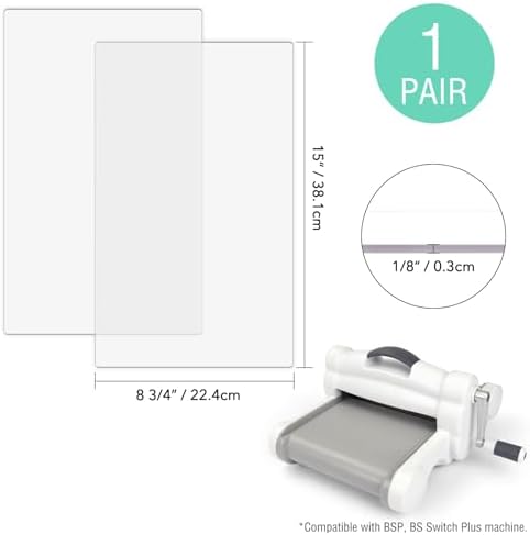 1 Pair Standard Cutting Pads, 15" x 8.75"x 0.12" Cutting Pads Compatible with Big Shot Plus & Big Shot Switch Plus Die-Cutting Machine, Clear Polycarbonate PlasticCutting Plates for Embossing Crafting