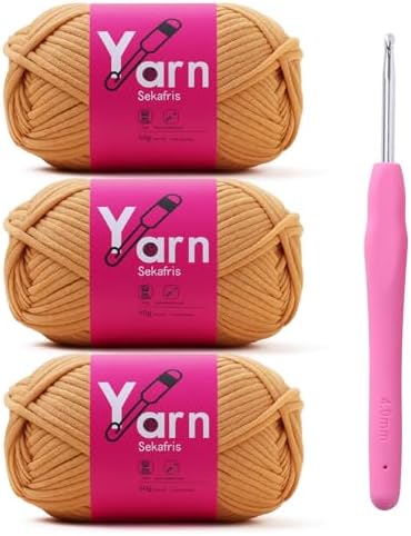 Crochet Yarn 150g/163.5yds Cotton Yarn for Crocheting - Crochet Knitting Yarn for Beginners with Easy-to-See Stitches - Yarn for Crocheting - Parfait Chunky Yarn -Cotton-Nylon Blend (Khaki)