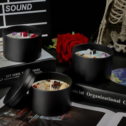 24-Pack 8oz Candle Tins with Lids, Metal Candle Jars for Candle Making, Empty Containers Vessels Bulk for Small Business & Beginners DIY Storage -Black