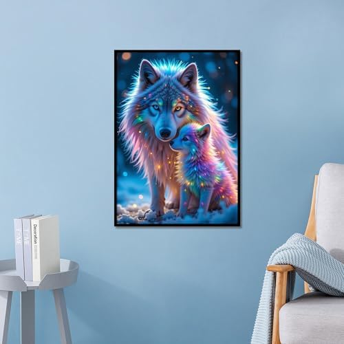 MVVMTOP Diamond Painting Kit for Adults 5D DIY Snow Wolf Full Drill Round Diamond Art Kits for Beginners Crystal Rhinestone Embroidery Painting Home Wall Decor Gift
