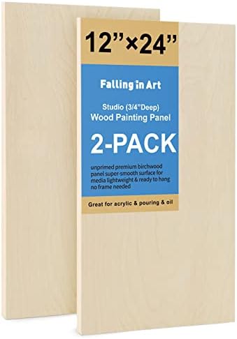 Falling in Art 2 Pack 12x24’’ Unfinished Birch Wood Panels Kit for Painting