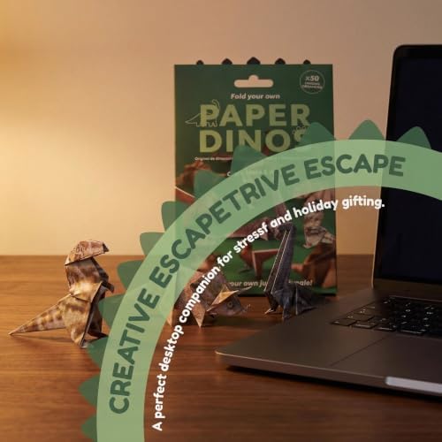 Origami Paper Kit DIY Dinosaur - 50 Sheets Origami Paper for Folding Cute Dinosaur Figures, Fun Creative Craft for Adults, Art Desk Decor and Gift for Origami Lovers