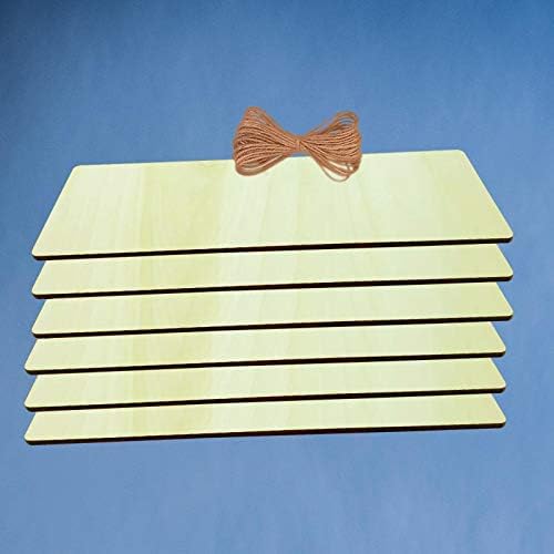Unfinished Wood Sign Blank Rectangle Hanging Wooden Plaque DIY Craft Project Wood Sign with Rope Door Wall Art (15.7 x 4.7 x 0.2 in, 6-Pack)