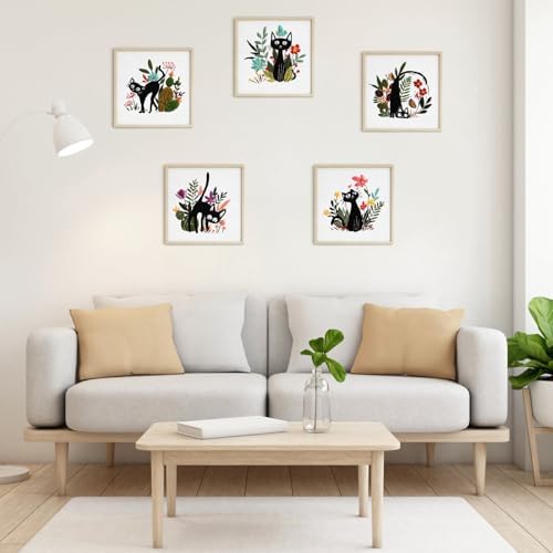 ERKOON 5 Sets Embroidery Kit for Beginners Adult Cat Cross Stitch