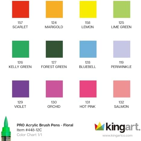 KINGART Acrylic Paint Markers Brush Tip, 12 Floral Colors. Water-based, no-bleed, waterproof pens with automatic ink control for rock, egg, wood, fabric, glass & DIY crafts