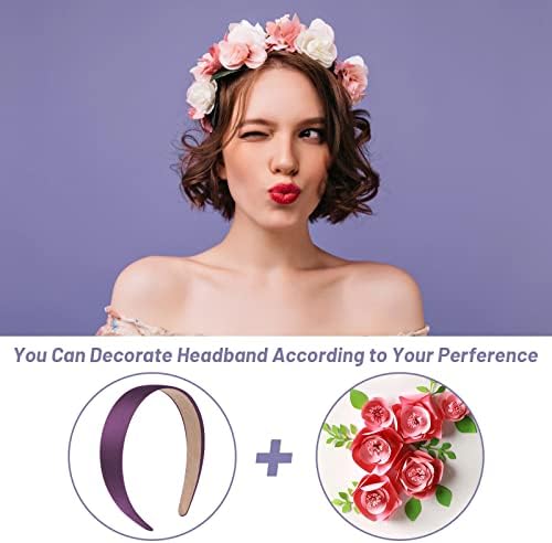 anezus 16 Pcs Satin Headbands Bulk 1 Inch Anti-slip Ribbon Hair Bands Plain Hard Headbands for Women Girls DIY Craft Hair Accessories (Multicolor)