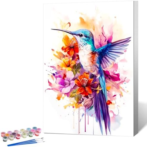Okarina Framed Paint by Numbers Kit for Adults, Hummingbird Decor 8x12 Inch
