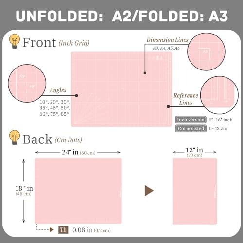 iMAT Flip Cutting Mat Note A2, Foldable, Double-Sided, Rose Pink