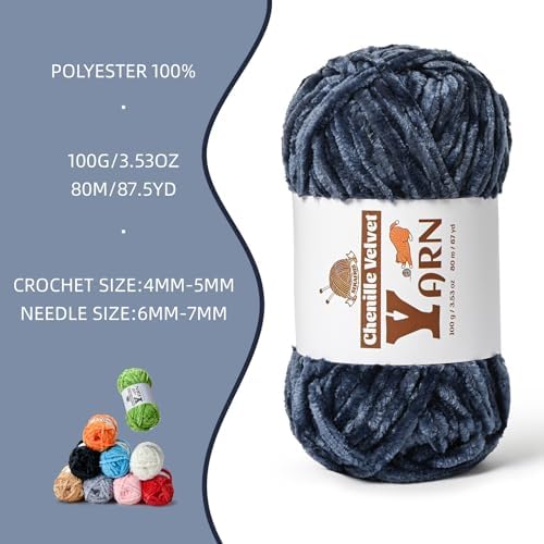 Chenille Crochet Navy Blue Yarn 2 Pack