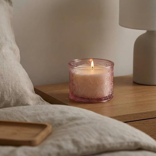 10 oz Pink Mandala Glass Candle Jars with Bamboo Lids, 9 Pack