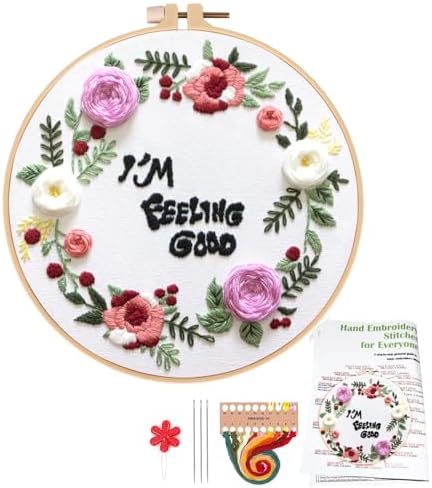 Topapfo Funny Embroidery Kit for Beginners Adults, Feeling Good Embroidery Patterns with Hoops Thread Needles Tutorials